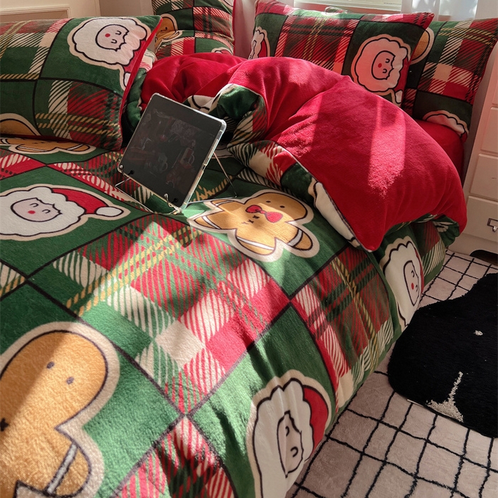 91家纺网 家纺一手货源 找家纺 红嘴企鹅 2025新款精致印花牛奶绒四件套 圣诞老人