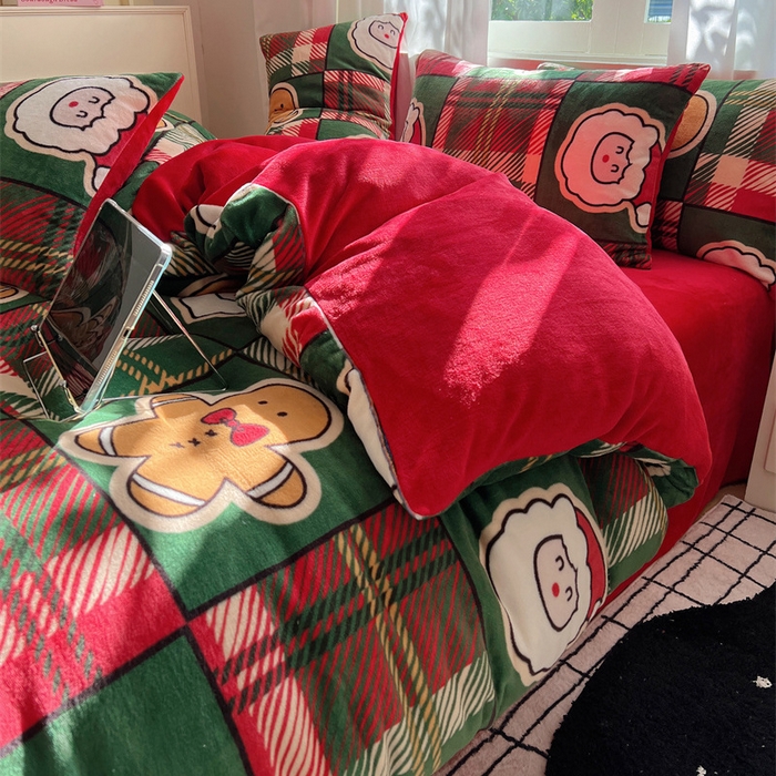 91家纺网 家纺一手货源 找家纺 红嘴企鹅 2025新款精致印花牛奶绒四件套 圣诞老人