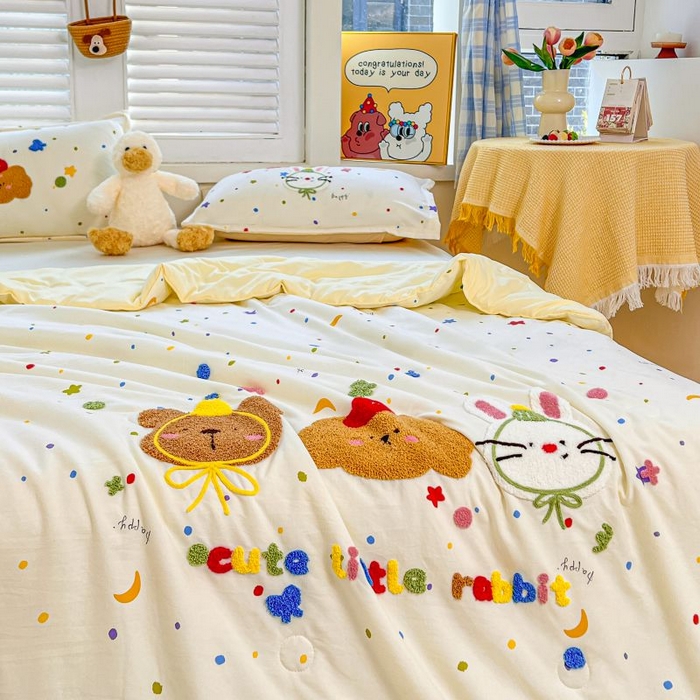 91家纺网 家纺一手货源 找家纺 梵克保罗 2025新款亲肤可爱毛巾绣夏被-场景一 萌趣混搭