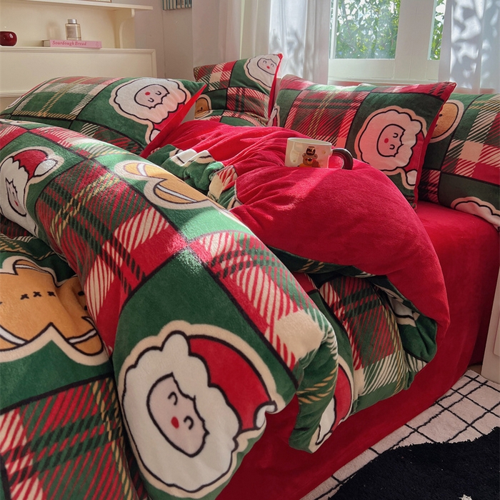 91家纺网 家纺一手货源 找家纺 红嘴企鹅 2025新款精致印花牛奶绒四件套 圣诞老人