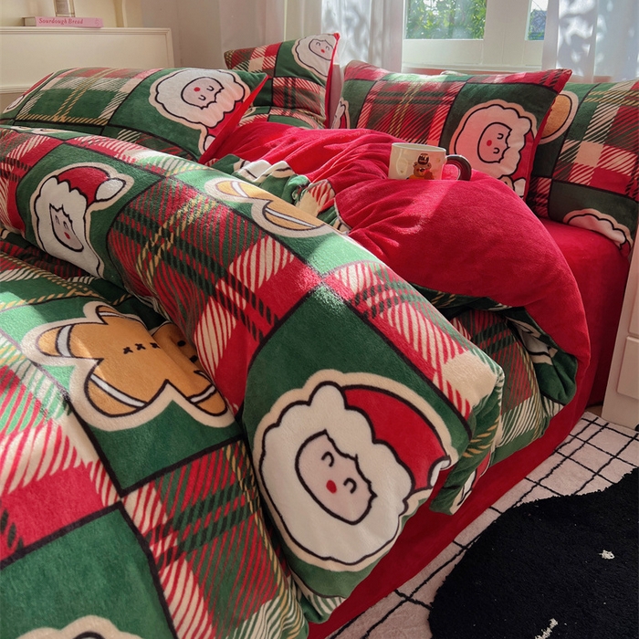 91家纺网 家纺一手货源 找家纺 红嘴企鹅 2025新款精致印花牛奶绒四件套 圣诞老人