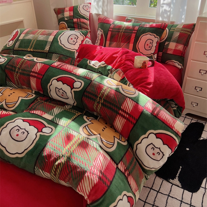 91家纺网 家纺一手货源 找家纺 红嘴企鹅 2025新款精致印花牛奶绒四件套 圣诞老人