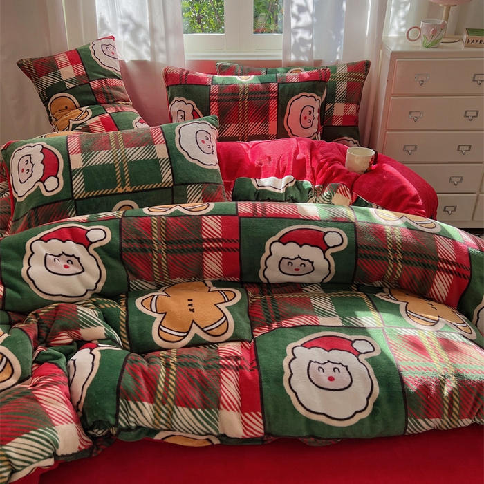 91家纺网 家纺一手货源 找家纺 红嘴企鹅 2025新款精致印花牛奶绒四件套 圣诞老人