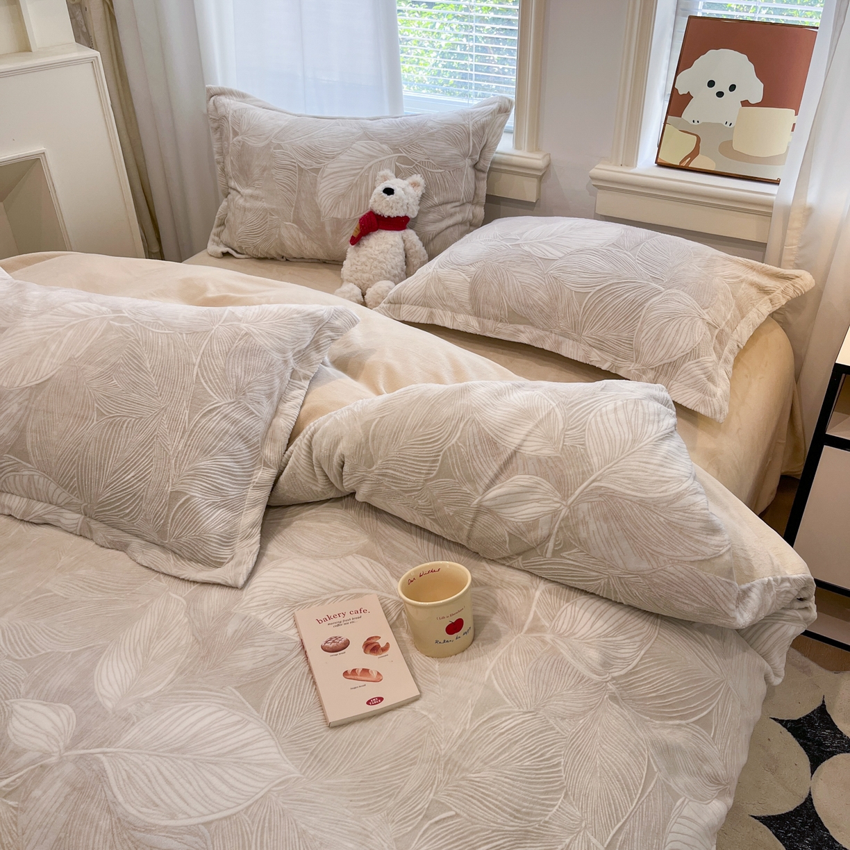 91家纺网 家纺一手货源 找家纺 慕尚家纺 2025新款双色立体雕花牛奶绒单被套 羽翼卡其