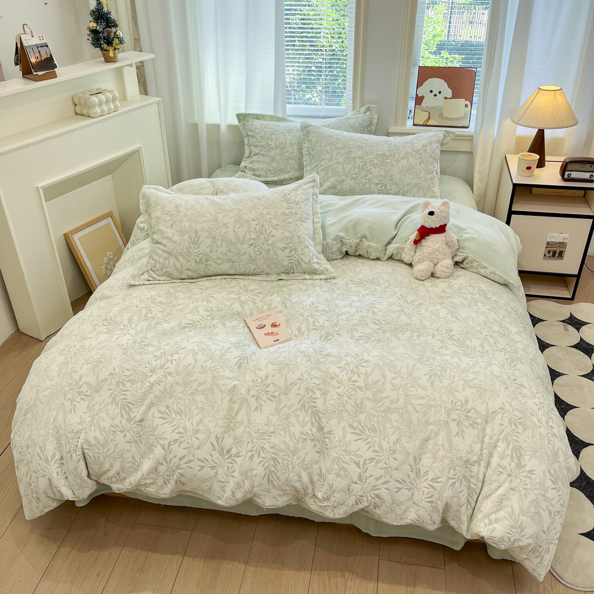 91家纺网 家纺一手货源 找家纺 慕尚家纺 2025新款双色立体雕花牛奶绒四件套 罗文绿