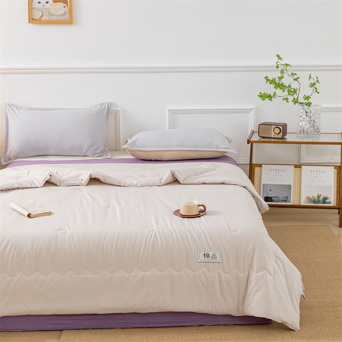 91家纺网 家纺一手货源 找家纺 梵克保罗 2025新款时尚简约条纹款夏被 条纹-卡其