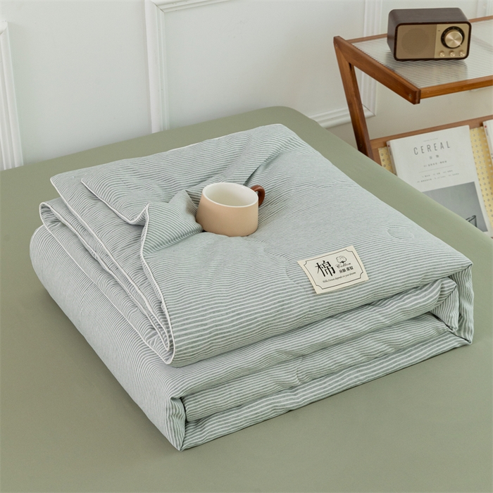 91家纺网 家纺一手货源 找家纺 梵克保罗 2025新款时尚简约条纹款夏被 条纹-石青