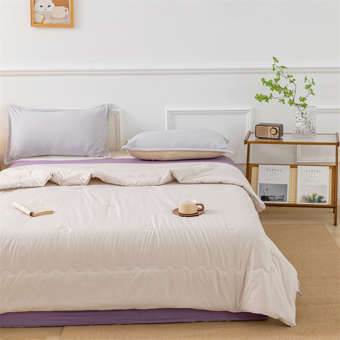 91家纺网 家纺一手货源 找家纺 梵克保罗 2025新款时尚简约条纹款夏被 条纹-卡其