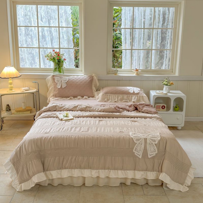 梵克保罗 2025新款雪纺床盖夏被四件套 奶茶色