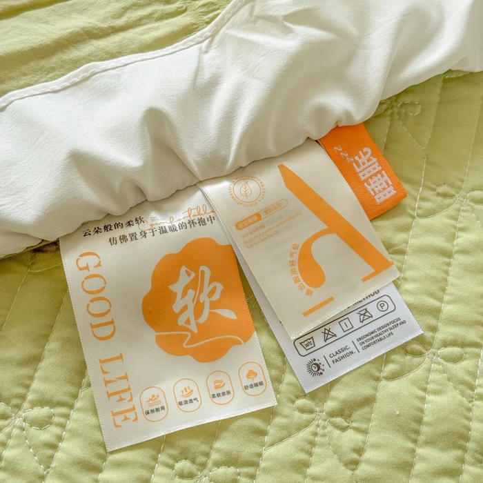 91家纺网 家纺一手货源 找家纺 梵克保罗 2025新款雪纺床盖夏被四件套 嫩芽绿