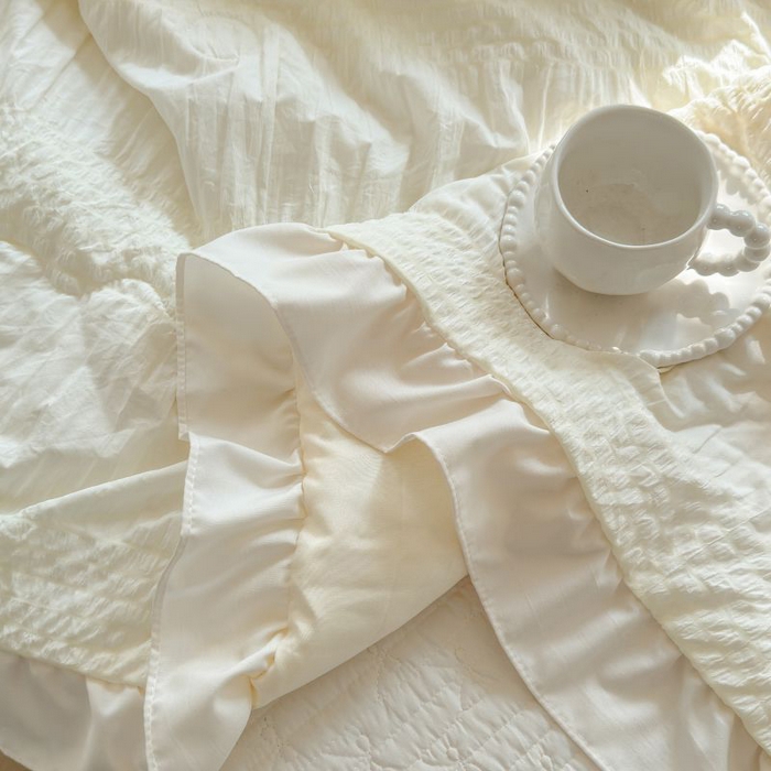 91家纺网 家纺一手货源 找家纺 梵克保罗 2025新款雪纺床盖夏被四件套 淡米色