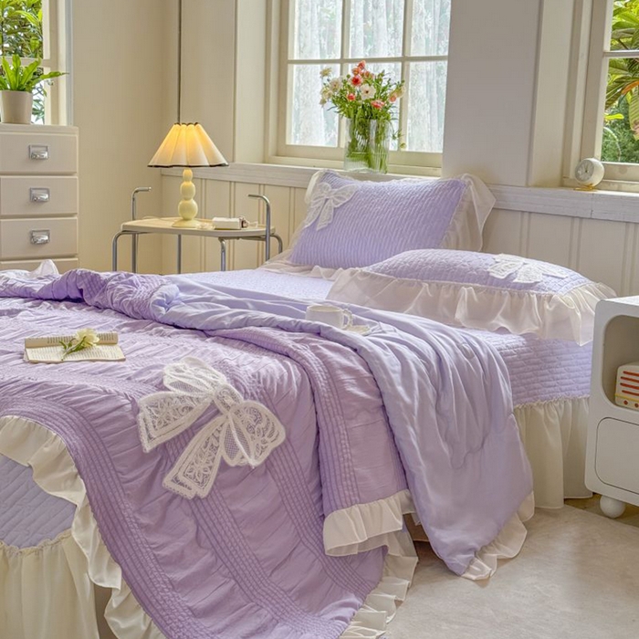91家纺网 家纺一手货源 找家纺 梵克保罗 2025新款雪纺床盖夏被四件套 仙气紫