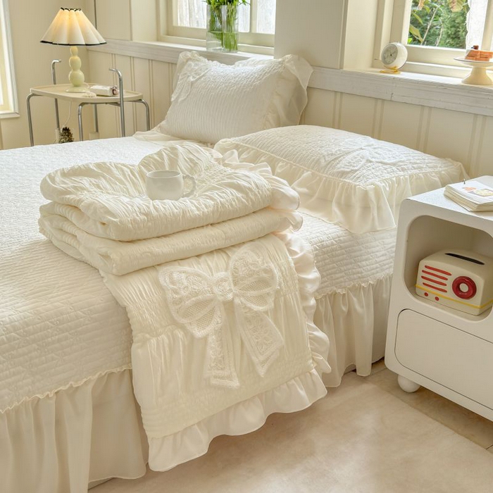 91家纺网 家纺一手货源 找家纺 梵克保罗 2025新款雪纺床盖夏被四件套 淡米色