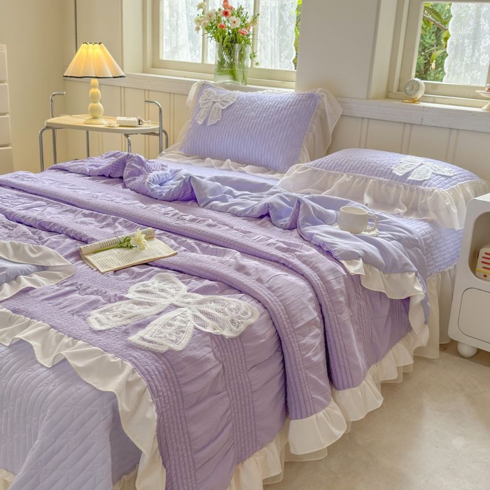 91家纺网 家纺一手货源 找家纺 梵克保罗 2025新款雪纺床盖夏被四件套 仙气紫