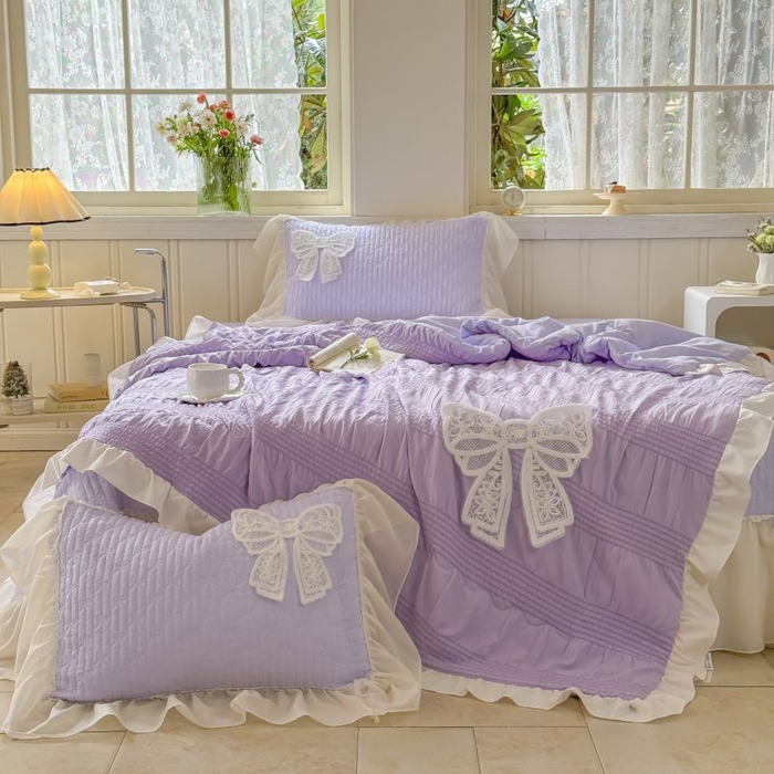91家纺网 家纺一手货源 找家纺 梵克保罗 2025新款雪纺床盖夏被四件套 仙气紫
