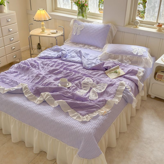 91家纺网 家纺一手货源 找家纺 梵克保罗 2025新款雪纺床盖夏被四件套 仙气紫