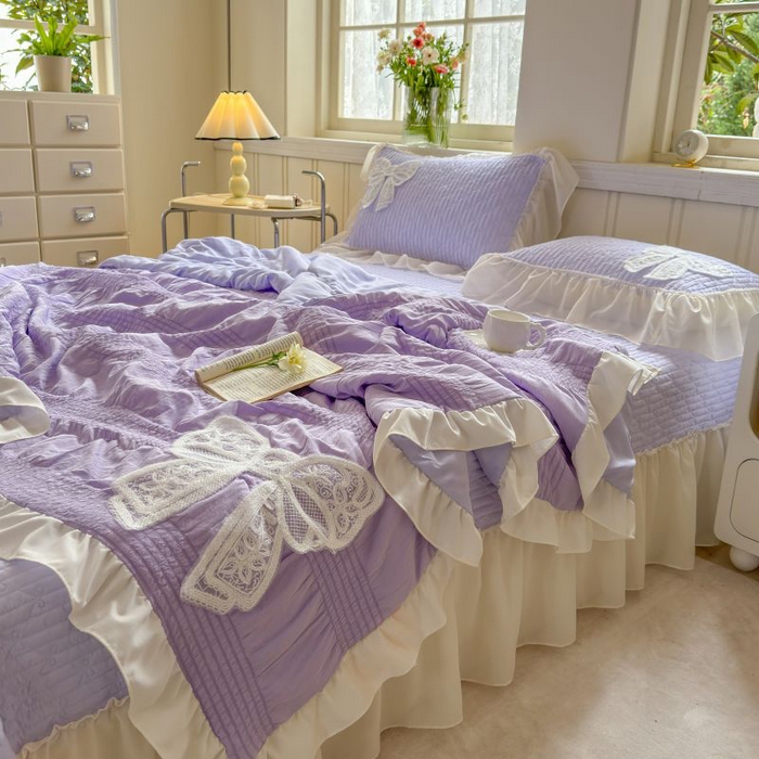91家纺网 家纺一手货源 找家纺 梵克保罗 2025新款雪纺床盖夏被四件套 仙气紫