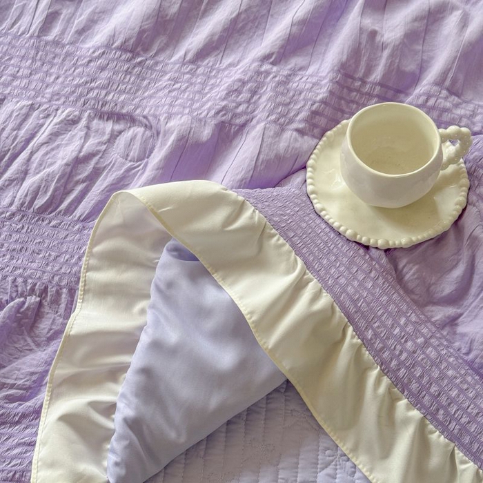 91家纺网 家纺一手货源 找家纺 梵克保罗 2025新款雪纺床盖夏被四件套 仙气紫