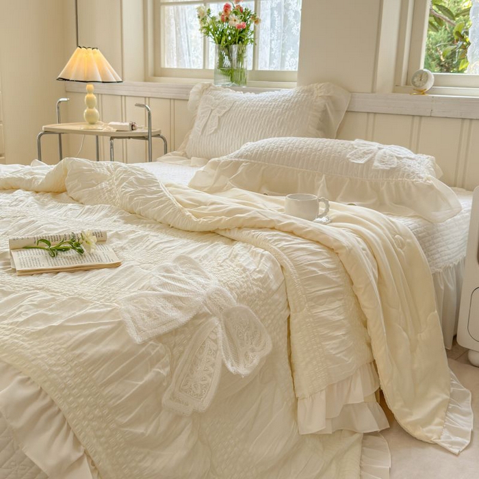 91家纺网 家纺一手货源 找家纺 梵克保罗 2025新款雪纺床盖夏被四件套 淡米色