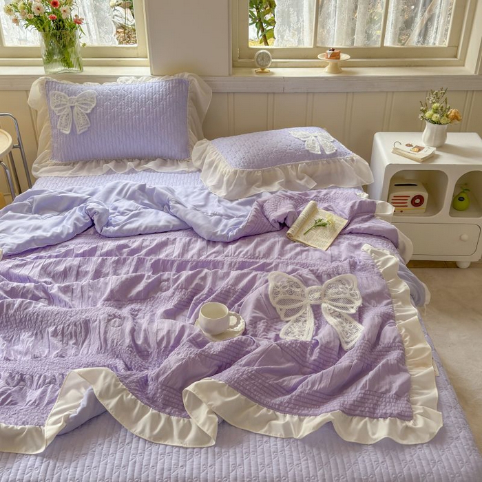 91家纺网 家纺一手货源 找家纺 梵克保罗 2025新款雪纺床盖夏被四件套 仙气紫