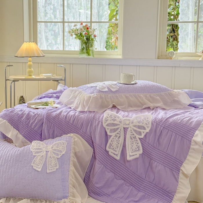 91家纺网 家纺一手货源 找家纺 梵克保罗 2025新款雪纺床盖夏被四件套 仙气紫