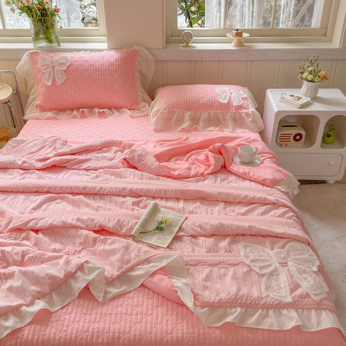 91家纺网 家纺一手货源 找家纺 梵克保罗 2025新款雪纺床盖夏被四件套 玉芙蓉