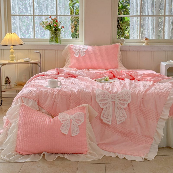 91家纺网 家纺一手货源 找家纺 梵克保罗 2025新款雪纺床盖夏被四件套 玉芙蓉