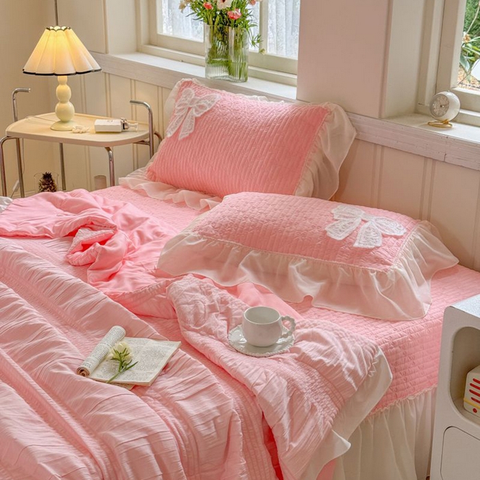 91家纺网 家纺一手货源 找家纺 梵克保罗 2025新款雪纺床盖夏被四件套 玉芙蓉