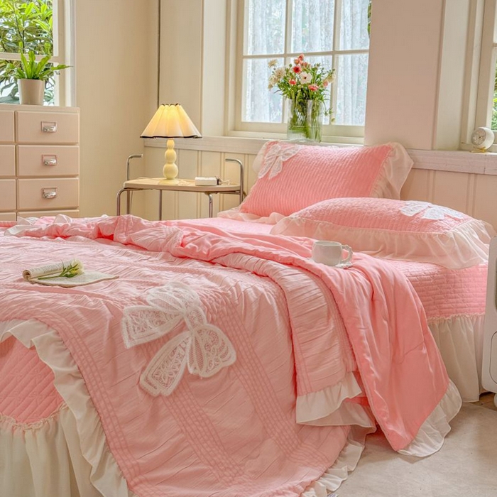 91家纺网 家纺一手货源 找家纺 梵克保罗 2025新款雪纺床盖夏被四件套 玉芙蓉