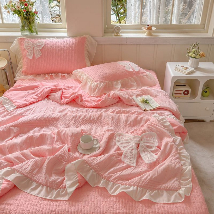 91家纺网 家纺一手货源 找家纺 梵克保罗 2025新款雪纺床盖夏被四件套 玉芙蓉