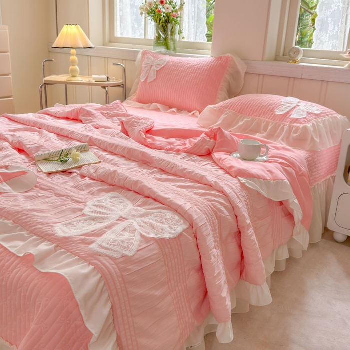 91家纺网 家纺一手货源 找家纺 梵克保罗 2025新款雪纺床盖夏被四件套 玉芙蓉