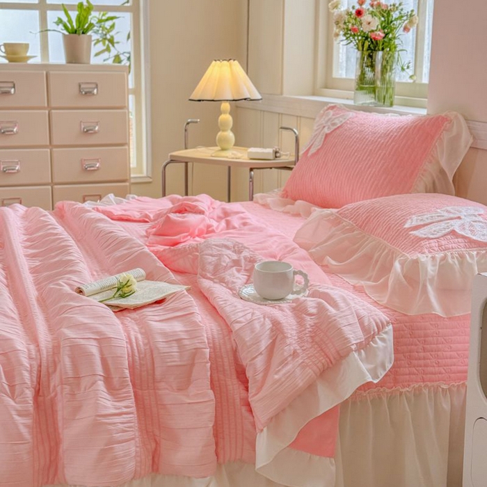 91家纺网 家纺一手货源 找家纺 梵克保罗 2025新款雪纺床盖夏被四件套 玉芙蓉