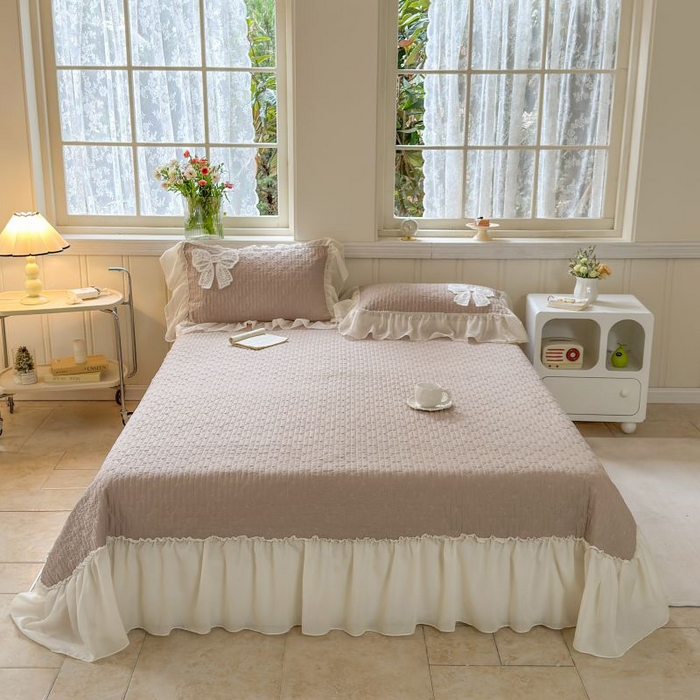 梵克保罗 2025新款雪纺床盖三件套 奶茶色