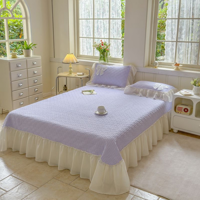 91家纺网 家纺一手货源 找家纺 梵克保罗 2025新款雪纺床盖三件套 仙气紫