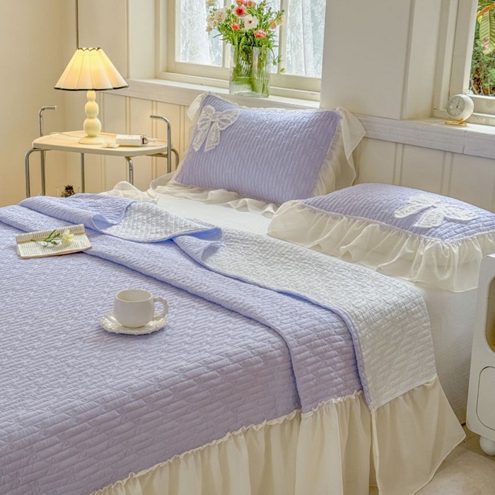 91家纺网 家纺一手货源 找家纺 梵克保罗 2025新款雪纺床盖三件套 仙气紫