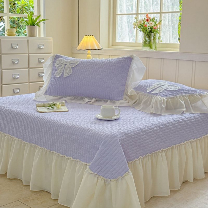 91家纺网 家纺一手货源 找家纺 梵克保罗 2025新款雪纺床盖三件套 仙气紫