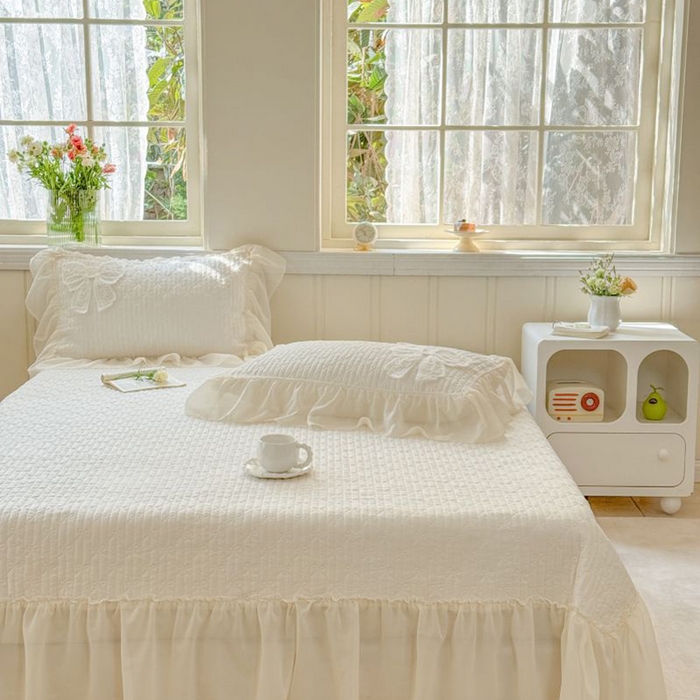 91家纺网 家纺一手货源 找家纺 梵克保罗 2025新款雪纺床盖三件套 淡米色