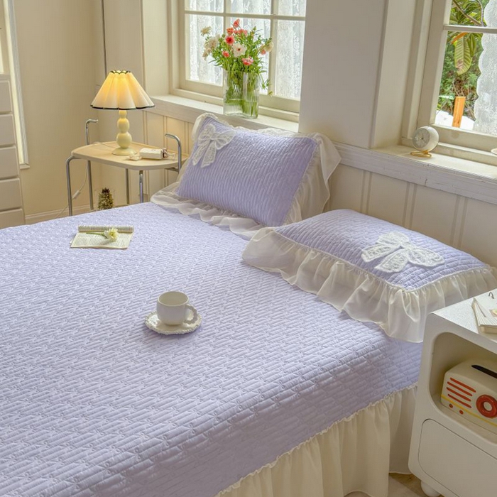 91家纺网 家纺一手货源 找家纺 梵克保罗 2025新款雪纺床盖三件套 仙气紫