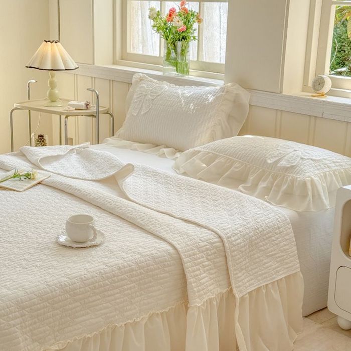 91家纺网 家纺一手货源 找家纺 梵克保罗 2025新款雪纺床盖三件套 淡米色