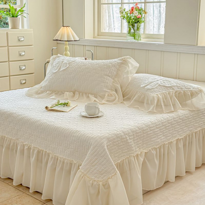 91家纺网 家纺一手货源 找家纺 梵克保罗 2025新款雪纺床盖三件套 淡米色