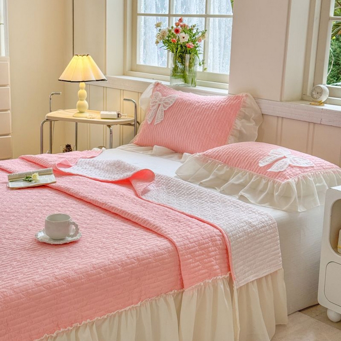 91家纺网 家纺一手货源 找家纺 梵克保罗 2025新款雪纺床盖三件套 玉芙蓉