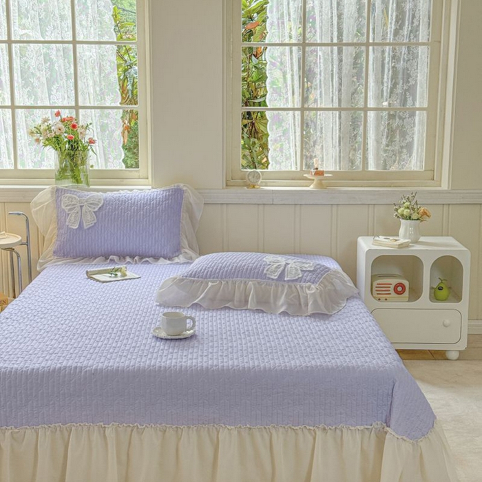 91家纺网 家纺一手货源 找家纺 梵克保罗 2025新款雪纺床盖三件套 仙气紫