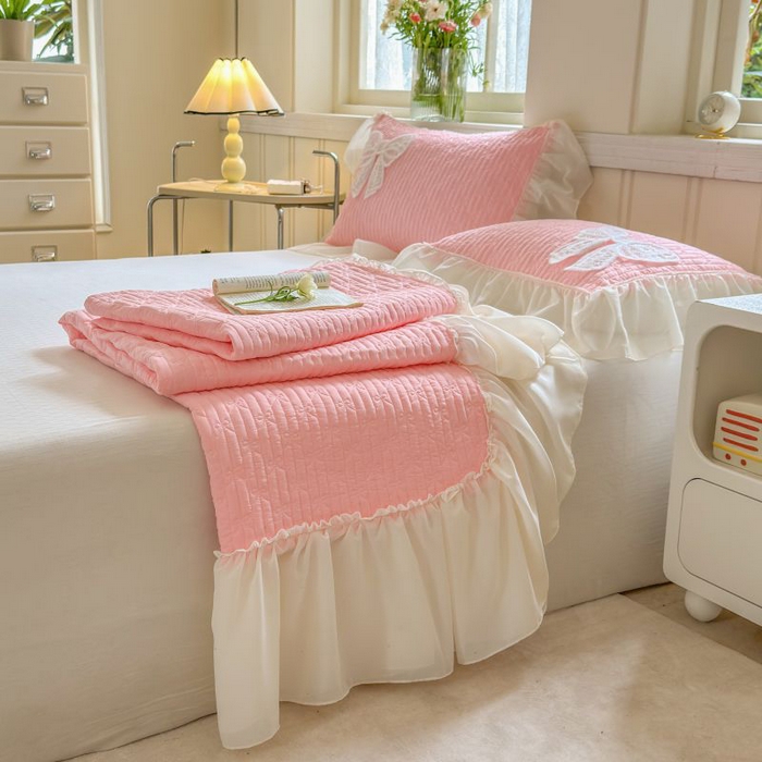 91家纺网 家纺一手货源 找家纺 梵克保罗 2025新款雪纺床盖三件套 玉芙蓉