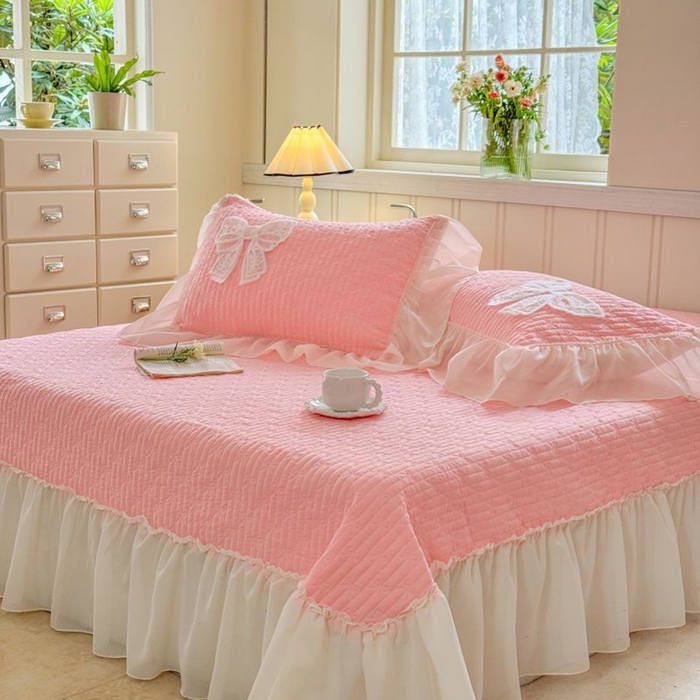 91家纺网 家纺一手货源 找家纺 梵克保罗 2025新款雪纺床盖三件套 玉芙蓉