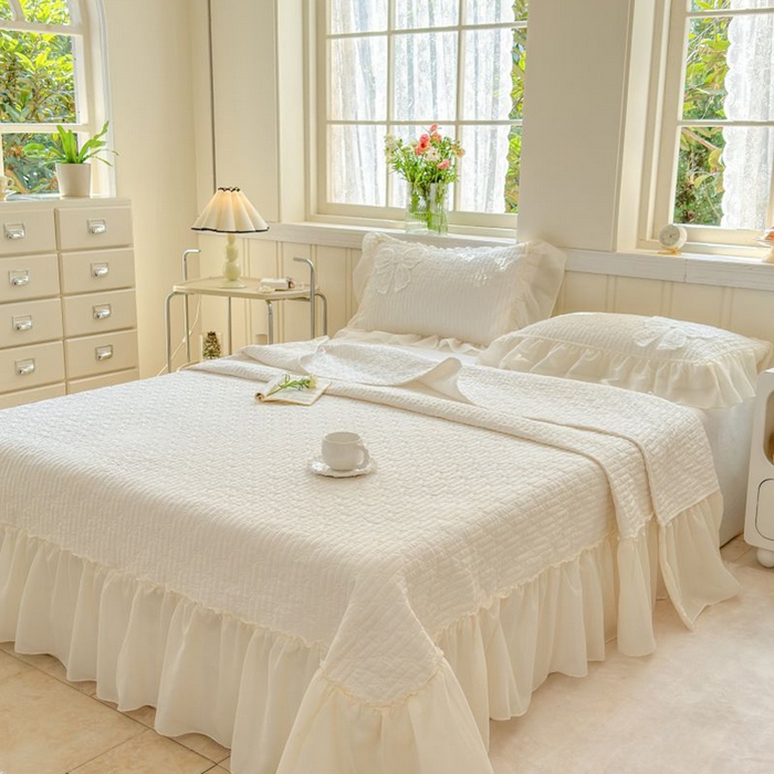 91家纺网 家纺一手货源 找家纺 梵克保罗 2025新款雪纺床盖三件套 淡米色