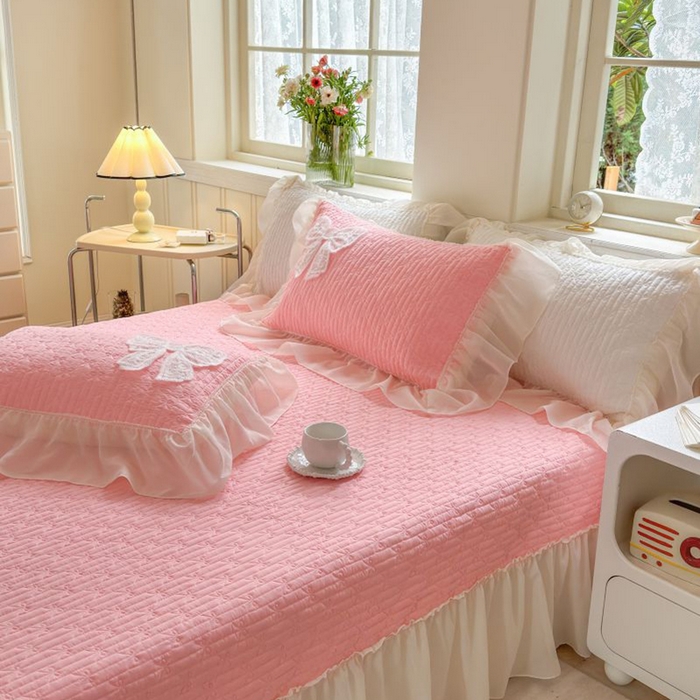 91家纺网 家纺一手货源 找家纺 梵克保罗 2025新款雪纺床盖三件套 玉芙蓉