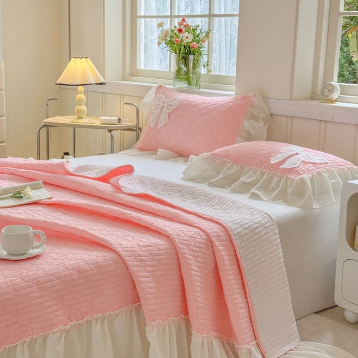 91家纺网 家纺一手货源 找家纺 梵克保罗 2025新款雪纺床盖三件套 玉芙蓉