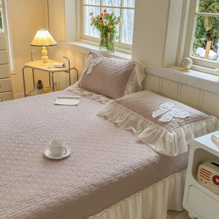 91家纺网 家纺一手货源 找家纺 梵克保罗 2025新款雪纺床盖三件套 奶茶色