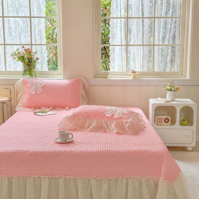 91家纺网 家纺一手货源 找家纺 梵克保罗 2025新款雪纺床盖三件套 玉芙蓉