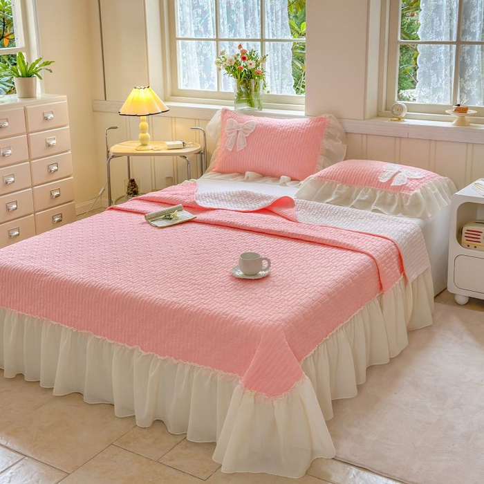 91家纺网 家纺一手货源 找家纺 梵克保罗 2025新款雪纺床盖三件套 玉芙蓉